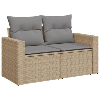 vidaXL 4-delige Loungeset met kussens poly rattan beige