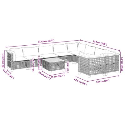 vidaXL 10-delige Loungeset met kussens poly rattan zwart