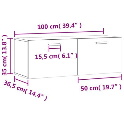 vidaXL Wandkast 100x36,5x35 cm bewerkt hout gerookt eikenkleurig