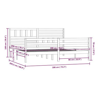 vidaXL Bedframe massief hout wit 180x200 cm