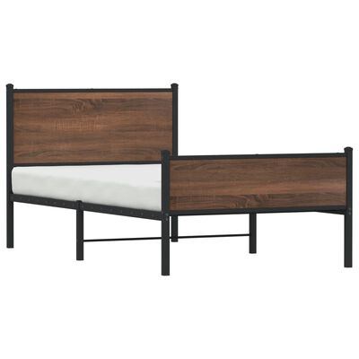 vidaXL Bedframe hoofd- en voeteneinde metaal bruin eiken 107x203 cm