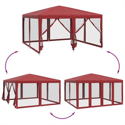 vidaXL Partytent met 8 mesh zijwanden 4x4 m HDPE rood