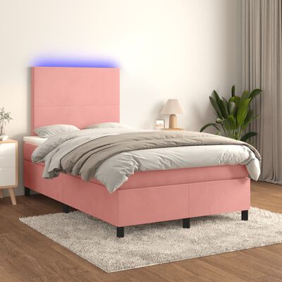 vidaXL Boxspring met matras en LED fluweel roze 120x190 cm