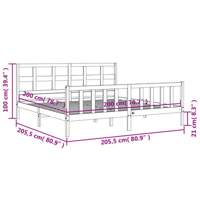 vidaXL Bedframe met hoofdbord massief hout wit 200x200 cm