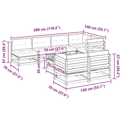 vidaXL 8-delige Loungeset met kussens massief douglas vurenhout