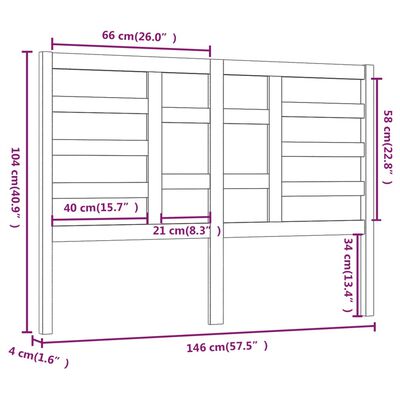 vidaXL Hoofdbord 146x4x104 cm massief grenenhout zwart