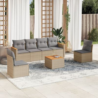 vidaXL 7-delige Loungeset met kussens poly rattan gemengd beige