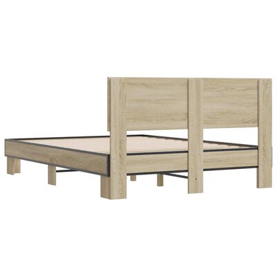 vidaXL Bedframe bewerkt hout metaal sonoma eikenkleurig 90x190 cm