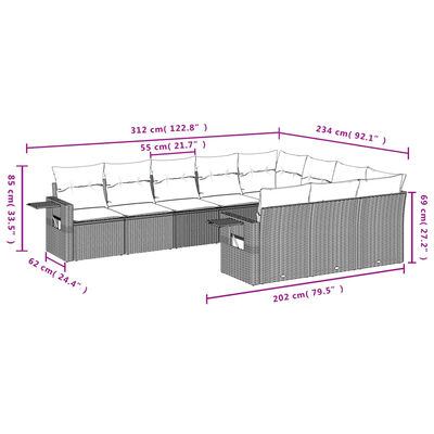 vidaXL 10-delige Loungeset met kussens poly rattan zwart