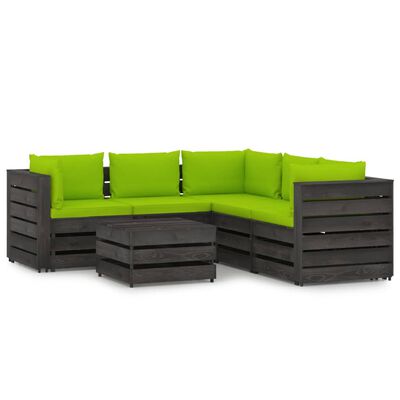 vidaXL 6-delige Loungeset met kussens grijs geïmpregneerd hout