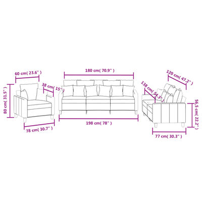 vidaXL 3-delige Loungeset met kussens stof donkergrijs