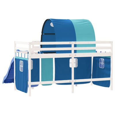 vidaXL Kinderhoogslaper met tunnel 90x200 cm massief grenenhout blauw