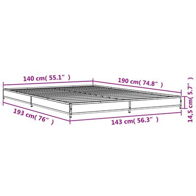 vidaXL Bedframe bewerkt hout metaal sonoma eikenkleurig 90x190 cm