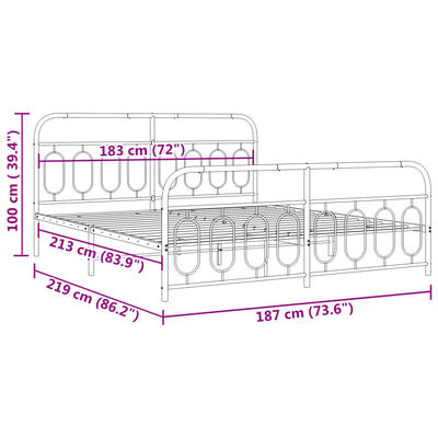 vidaXL Bedframe met hoofd- en voeteneinde metaal wit 183x213 cm