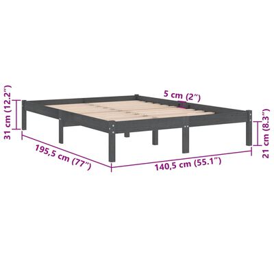 vidaXL Bedframe massief hout grijs 135x190 cm