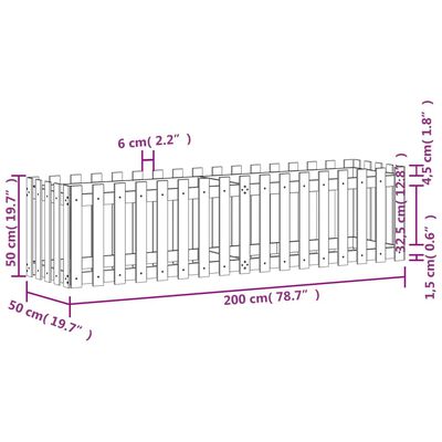 vidaXL Plantenbak verhoogd hekontwerp 200x50x50 cm grenenhout wit