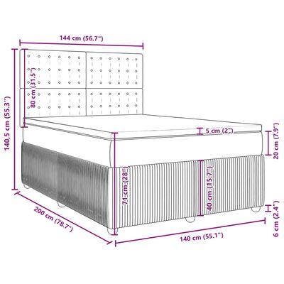 vidaXL Boxspring met matras stof lichtgrijs 140x200 cm