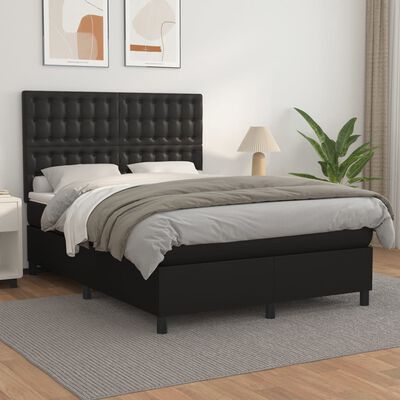 vidaXL Boxspring met matras kunstleer zwart 140x200 cm