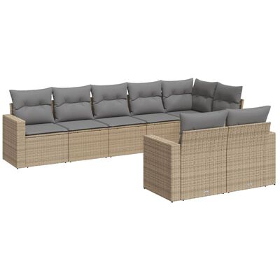 vidaXL 8-delige Loungeset met kussens poly rattan beige