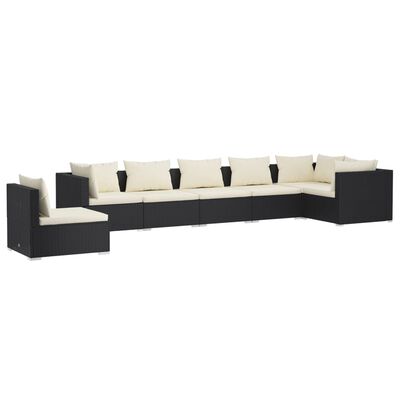 vidaXL 7-delige Loungeset met kussens poly rattan zwart