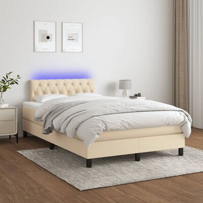 vidaXL Boxspring met matras en LED stof crèmekleurig 120x190 cm