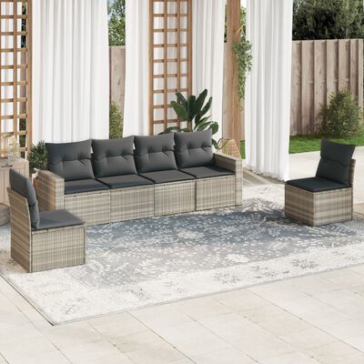 vidaXL 6-delige Loungeset met kussens poly rattan lichtgrijs