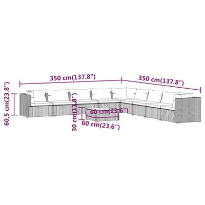 vidaXL 10-delige Loungeset met kussens poly rattan zwart