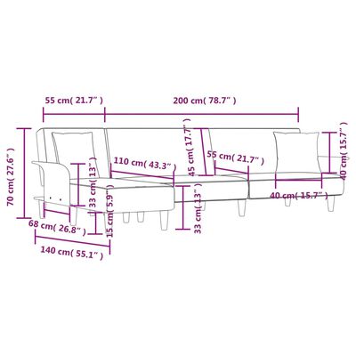 vidaXL Slaapbank L-vormig 279x140x70 cm stof donkergrijs