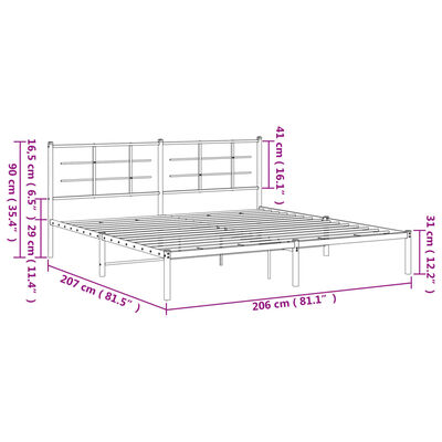 vidaXL Bedframe met hoofdbord metaal zwart 200x200 cm