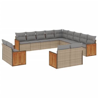 vidaXL 13-delige Loungeset met kussens poly rattan beige