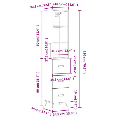 vidaXL Hoge kast 34,5x34x180 cm bewerkt hout wit