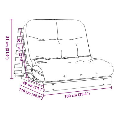 vidaXL Futon slaapbank met matras 100x206x11 cm grenenhout wasbruin