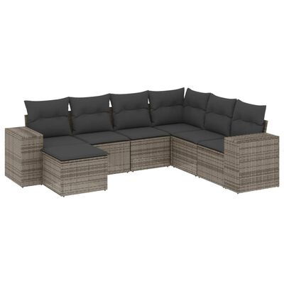 vidaXL 7-delige Loungeset met kussens poly rattan grijs