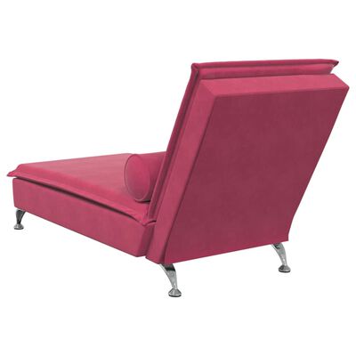 vidaXL Massage chaise longue met bolster fluweel wijnrood