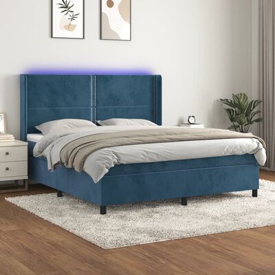 vidaXL Boxspring met matras en LED fluweel donkerblauw 160x200 cm