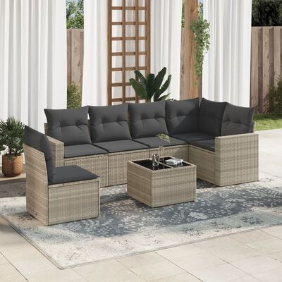 vidaXL 7-delige Loungeset met kussens poly rattan lichtgrijs