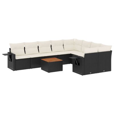 vidaXL 10-delige Loungeset met kussens poly rattan zwart