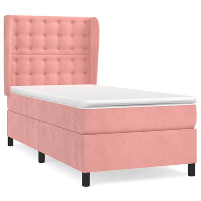 vidaXL Boxspring met matras fluweel roze 100x200 cm