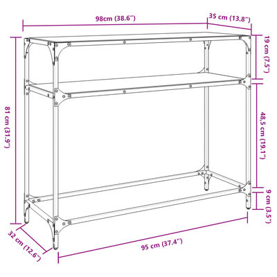 vidaXL Wandtafel met transparant glazen blad 98x35x81 cm staal