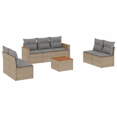 vidaXL 8-delige Loungeset met kussens poly rattan gemengd beige