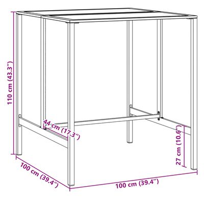 vidaXL Bartafel 100x100x110 cm gepoedercoat staal zwart