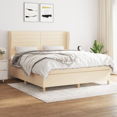 vidaXL Boxspring met matras stof crèmekleurig 160x200 cm