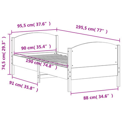 vidaXL Bedframe zonder matras massief grenenhout 90x190 cm