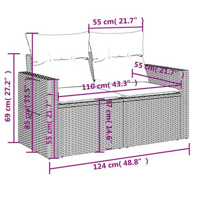 vidaXL 6-delige Loungeset met kussens poly rattan zwart