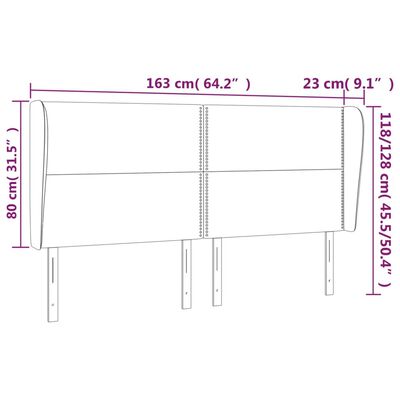 vidaXL Hoofdbord met randen 163x23x118/128 cm fluweel donkergrijs