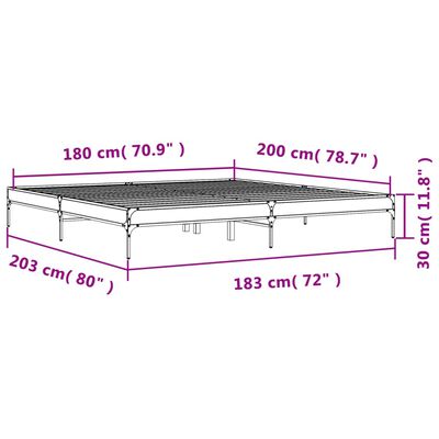 vidaXL Bedframe bewerkt hout metaal gerookt eikenkleurig 180x200 cm