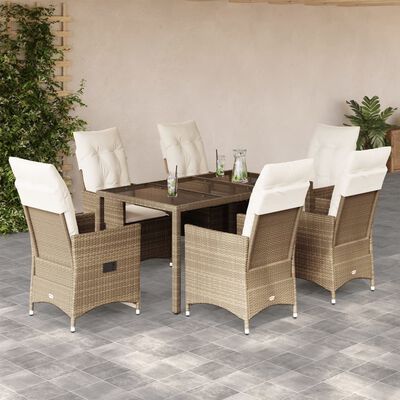 vidaXL 7-delige Tuinset met kussens poly rattan beige