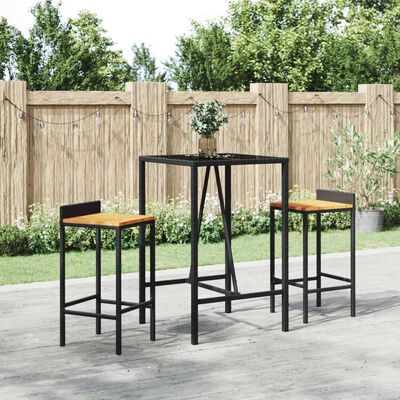 vidaXL 3-delige Tuinbarset poly rattan en massief acaciahout zwart