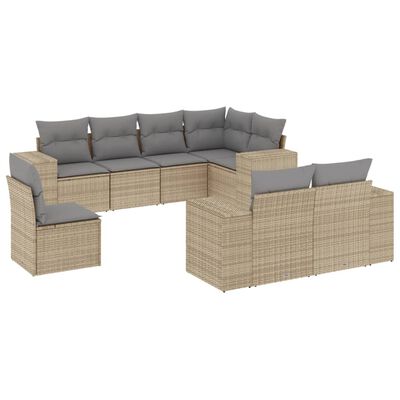 vidaXL 8-delige Loungeset met kussens poly rattan beige