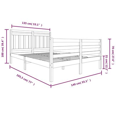 vidaXL Bedframe massief hout wit 135x190 cm